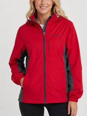 Columbia Titanium Packable Rain Jacket Hooded Windbreaker Red Gray Women’s M